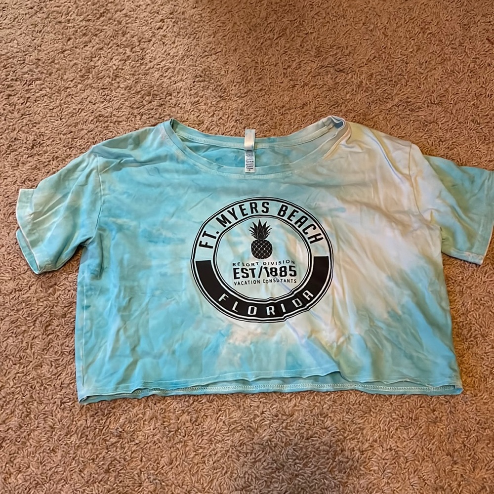 Blue and white tie dye crop top
